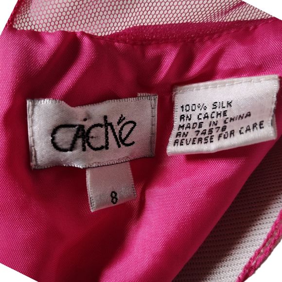 Vintage Cache Formal Dress Size 8 Pink Silk Chiffon Mesh Cutouts Strappy Back - Picture 16 of 16
